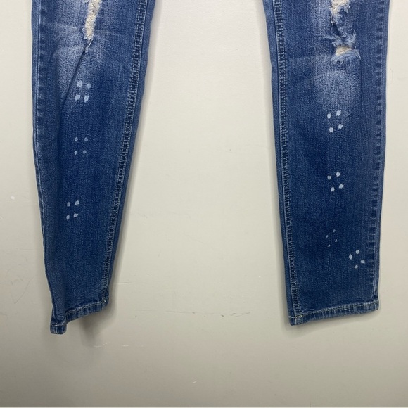 Indigo Rein Juniors Distressed Jeans 9 Blue Tapered Ankle Straight Skinny Leg - Picture 2 of 13